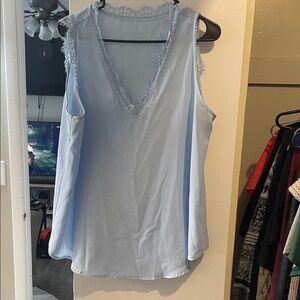 Elegant Lace Trim Light Blue Women's Top